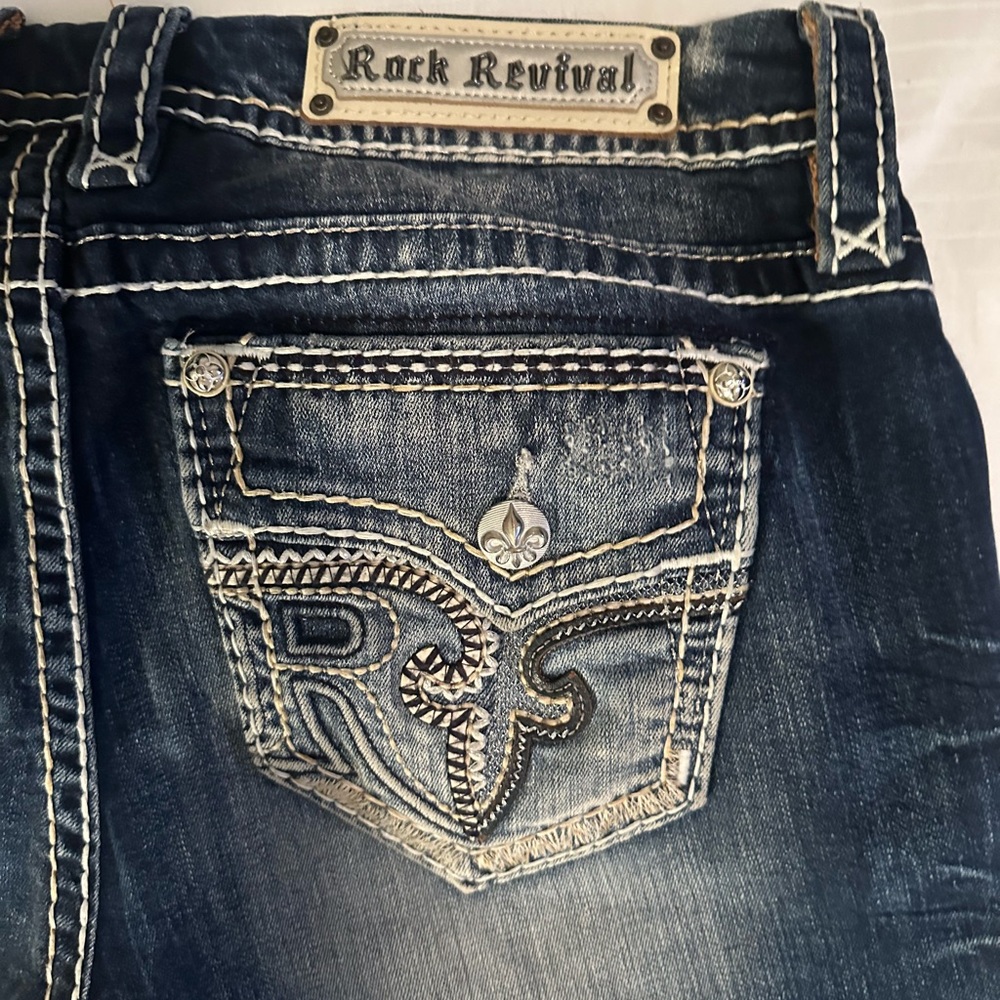 Rock Revival Women's Dark Blue Distressed Embroidered Skinny Jeans